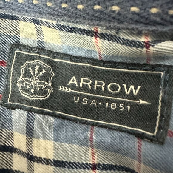 Arrow Men's Plaid Button-Down Shirt Size M 55% Cotton 45% Polyester - Picture 4 of 6